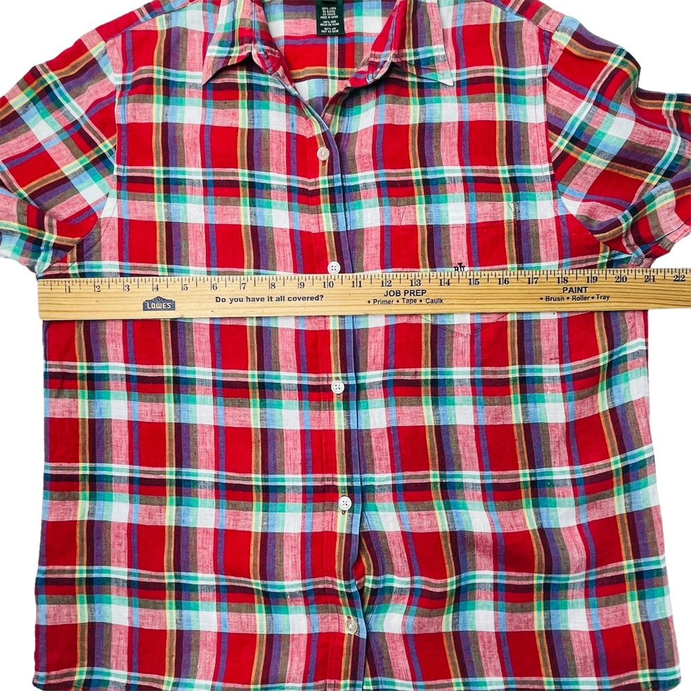 Lauren Ralph Lauren Red Plaid Linen Button Down Top Size Medium - Picture 9 of 11